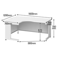 【組立設置込】プラス スチールOAデスク フラットライン L型デスク左 幅1600×奥行1200×高さ700mm  ホワイト×ホワイト 1台（3梱包）（取寄品）