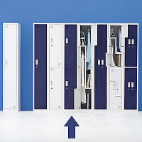 Ceha OAユニットロッカー シリンダー錠 ホワイト/ブルー 1連2段2人用 幅300×奥行500×高さ1790mm 1台（取寄品）