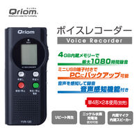 YAMAZEN ボイスレコーダー 簡単操作 4GB 最大1080時間 音声感知機能 電池式 YVR-120(B) 1個
