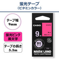 カシオ CASIO ネームランド テープ 蛍光色タイプ 幅9mm 蛍光ピンクラベル 黒文字 5.5m巻 XR-9FPK