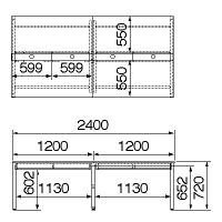 Garage（ガラージ） マルチパーパステーブル サイド幕板パネル＋コードダクト付 幅 2400×奥行き1200×高さ720mm  1台（10梱包）（直送品）