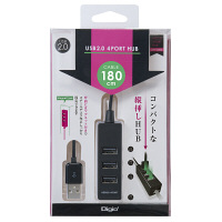 ナカバヤシ(Digio)　USBハブ(USB HUB)　バスパワー/USB2.0/4ポート/ケーブル長180cm　ブラック　UH-2424BK