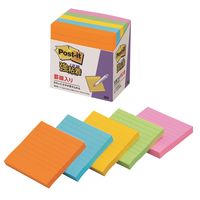 スリーエム(3M) ポストイット ふせん 付箋 強粘着 罫線入りノート 75mm×75mm ネオンカラー5色 1パック（5冊入）