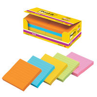 スリーエム(3M) ポストイット ふせん 付箋 強粘着 罫線入りノート 75mm×75mm ネオンカラー5色 1パック（10冊入）