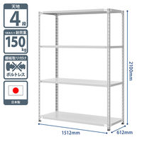 プラス KR軽量ラック （天地4段） 幅1512×奥行612×高さ2100mm ライトグレー 1台 (4梱包)