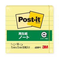 スリーエム(3M) ポストイット ふせん 付箋 再生紙 罫線入りノート 75mm×75mm イエロー 1冊 630RP-Y