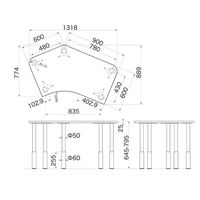 Garage（ガラージ）　Ｄ２シリーズ　ラウンド天板デスク(高さ調整可能脚）　幅1279mm　奥行き848（600）mm　白　415929　1台　（直送品）