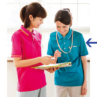 KAZEN ライン入りポロシャツ 介護ユニフォーム 男女兼用 ブルーグリーン L 236-22（直送品）