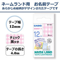 カシオ CASIO ネームランド テープ おなまえテープ 幅12mm チェック柄 黒文字 4m巻 XR-12E3
