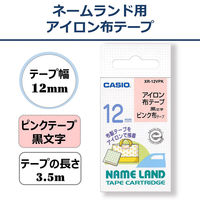 カシオ CASIO ネームランド テープ アイロン布テープ 幅12mm ピンクラベル 黒文字 3.5m巻 XR-12VPK
