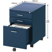 アスプルンド スチールキャビネット 3段 ネイビー 幅393×奥行520×高さ560mm 1台 デスク下 引き出し 収納 鍵付き