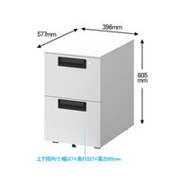 プラス スチールOAデスク フラットライン サイドキャビネット 2段 ホワイト 幅396×奥行577×高さ605mm 1台 ワゴン キャスター・鍵付き