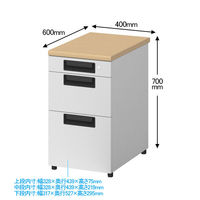 プラス スチールデスク フラットライン 奥行600mm用 脇机 3段 メープル／ホワイト 幅400×高さ700mm 1台(2梱包)