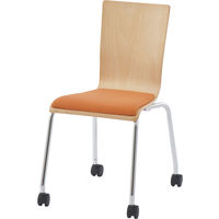 アール・エフ・ヤマカワ プライウッドキャスターチェア オレンジ 1箱（4脚入） 幅445mm キャスター付き スタッキング