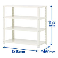 アスプルンド 軽量ラック (天地4段) ホワイト 幅1210×奥行460×高さ1187mm 耐荷重100kg 1台（3梱包）スチールラック セット品