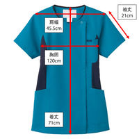 フォーク ジップアップスクラブターコイズ×ダークネイビー4L 7014SC-11-4L 1枚　スクラブ（直送品）