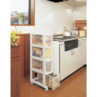 【引き出し収納】アイリスオーヤマ キッチンチェスト 幅20×奥行41×高さ93.6cm キャスター付 スリム ホワイト/クリア 040 １個