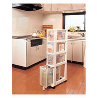 【引き出し収納】アイリスオーヤマ キッチンチェスト 幅20×奥行41×高さ106.8cm キャスター付 スリム ホワイト/クリア 031 １個