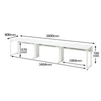 Ceha プレノデスクシステム フリーアドレスデスク 3連 引出し無し ホワイト天板/ホワイト脚 幅3600×奥行600×高さ720mm 1台 (9梱包)