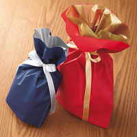 梨地リボン付き巾着（マチ付き）　M　ネイビー　1袋（20枚入）　カクケイ