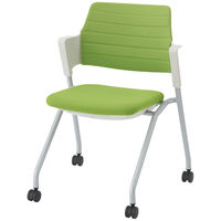 オカムラ VILLAGE VCC1ミーティングチェア グリーン（背カバー付） 1箱（2脚入） スタッキング キャスター付き 幅560mm 座面高440mm