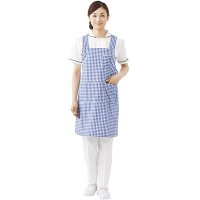 スマイル　ギンガムチェックエプロン　ブルー　フリーサイズ　740191　1枚