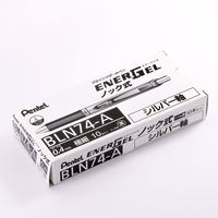 ぺんてる ゲルインクボールペン エナージェル 0.4mmニードルチップ 黒 ノック式 シルバー軸 BLN74-A 1箱（10本）