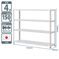 プラス KR軽量ラック （天地4段） 幅1812×奥行462×高さ1500mm ライトグレー 1台 (4梱包)