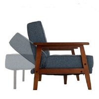 後藤家具物産 ソファベッド ファブリック リクライニング機能付 木肘仕様 クッション2個付 ブルー SO-02bl 1脚（直送品）