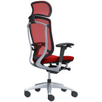 CC87GR FPC9 オカムラ コンテッサ セコンダ 大型ヘッドレスト 座クッション シルバーフレーム ブラックボディ レッド 1脚（直送品）