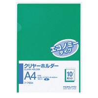 コクヨ（KOKUYO） クリヤーホルダー（エコノミータイプ） A4 緑 フ-780G 1セット（100枚：10枚入×10パック）（直送品）
