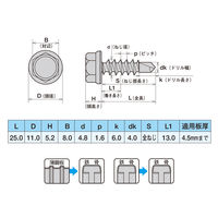 ヤマヒロ 鉄 ジャックポイント(ドリルねじ) ヘックス 5.0×25 HJB25 1箱(400本入)