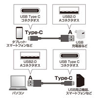 USB Type-Cケーブル　USB-A（オス）USB-C（オス）　0.5m　USB2.0　KU-CA05K　サンワサプライ　1本