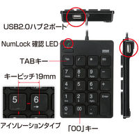 サンワサプライ USB2.0ハブ付テンキー NT-18UH2BK 1個