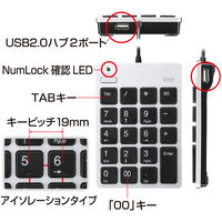 サンワサプライ USB2.0ハブ付テンキー NT-18UH2SV 1個