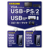 サンワサプライ USB・PS/2コンソール両対応パソコン自動切替器(2:1) SW-KVM2HVCN 1個
