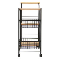 【軒先渡し】ヤマソロ カシェット スチールキッチンワゴン スチールかご タオル掛け ハンドル ブラック 85-384 1台（直送品）