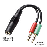 サンワサプライ ヘッドセット用変換アダプタケーブル(4極メス→3極オスx2) KM-A24-005 1本
