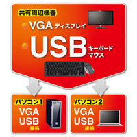 サンワサプライ パソコン自動切替器（2:1） SW-KVM2LUN 1個（直送品）