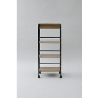 山善 YAMAZEN キャスター付リビングラック4段  幅420×奥行275×高さ1010mm オーク／ブラック 1台（直送品）