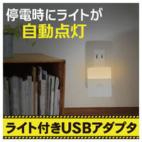 トップランド 充電式LEDライト付き USBアダプタ 2個口 3段階調光 停電時自動点灯 CHAC24L-WT 1個