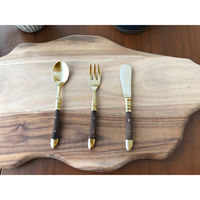 キーストーン ケーキフォーク 13cm ブラスカトラリー ウッドハンドル 真鍮 ゴールド 404368 1個（直送品）