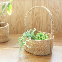 トモ・コーポレーション かご ハンドルバスケット ナチュラルシーグラス オーバル M 持ち手付き 477893 1個（直送品）