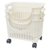 清水産業株式会社 重ねて使えるキャスター付きバスケット3段 アイボリー 120869 1個（直送品）