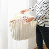 清水産業株式会社 折りたためるランドリーバスケット ラタン調 アイボリー・グレー 2個組 120424 1セット(2個入)（直送品）