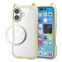 iPhone17 ケース ハイブリッド 磁気吸着対応メタルステッカー付 猫耳 キナコ PM-A25AFCCATBE エレコム 1個（直送品）