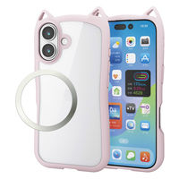 iPhone17 ケース ハイブリッド 磁気吸着対応メタルステッカー付 猫耳 サクラ PM-A25AFCCATPN エレコム 1個（直送品）