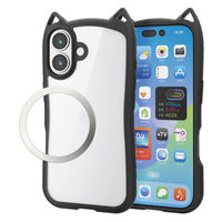 iPhone17 ケース ハイブリッド 磁気吸着対応メタルステッカー付 猫耳 ナイトキャット PM-A25AFCCATBK エレコム 1個（直送品）