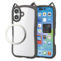 iPhone17 ケース ハイブリッド 磁気吸着対応メタルステッカー付 猫耳 スモーキー PM-A25AFCCATCH エレコム 1個（直送品）