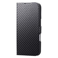 iPhone17 ケース レザー 手帳型 マグネット 衝撃吸収 超軽量 カーボンブラック PM-A25APLFUCB エレコム 1個（直送品）